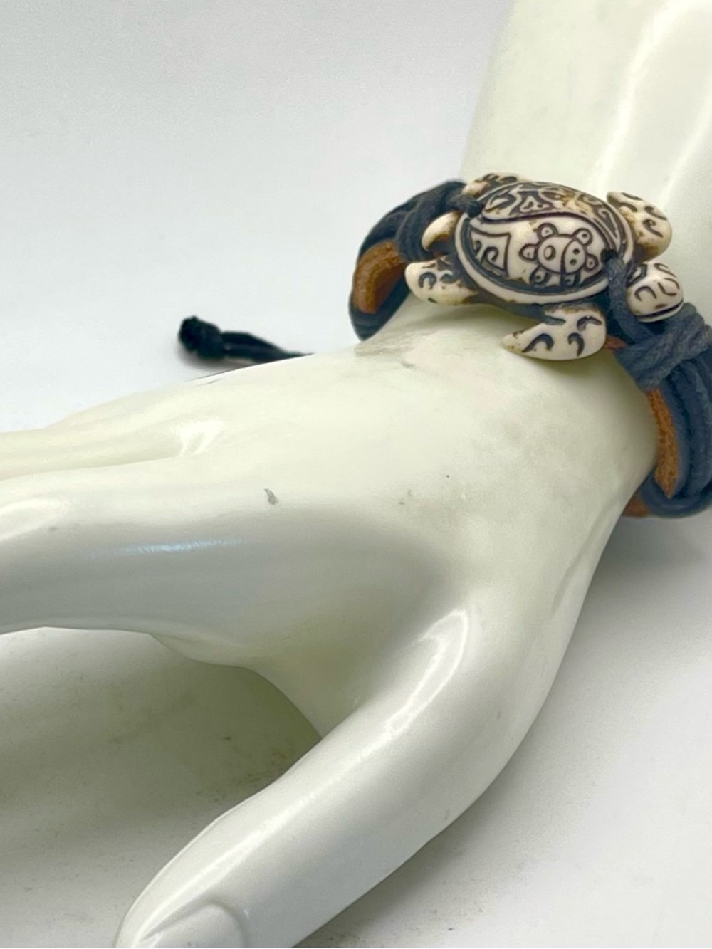 Unisex Taino Resin and Leather Sea Turtle Tribal Bracelet Boho Vibe Caribbean